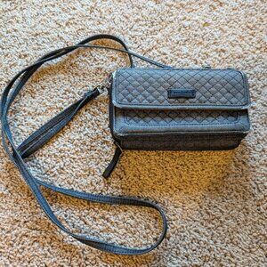Vera Bradley Crossbody wallet with wristlet strap RFID Black denim distressed